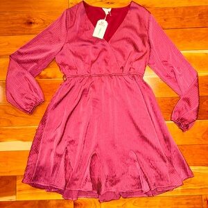 NWT 1.4.3. Story by Line Up Raspberry Pink/Red Long-Sleeve Fit & Flare Dress